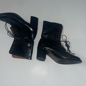 Vintage leather lace up heeled boots